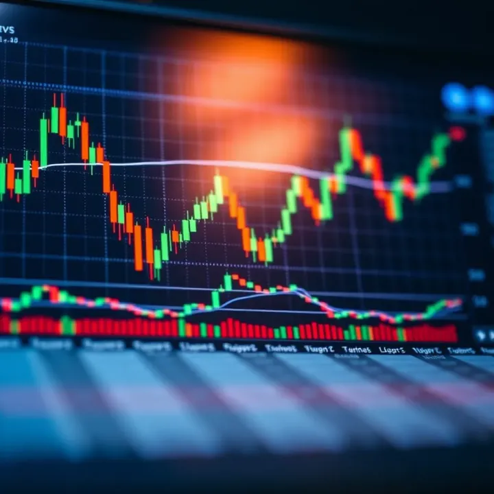 Illustration of seven distinct chart patterns on a financial graph indicating possible market trends