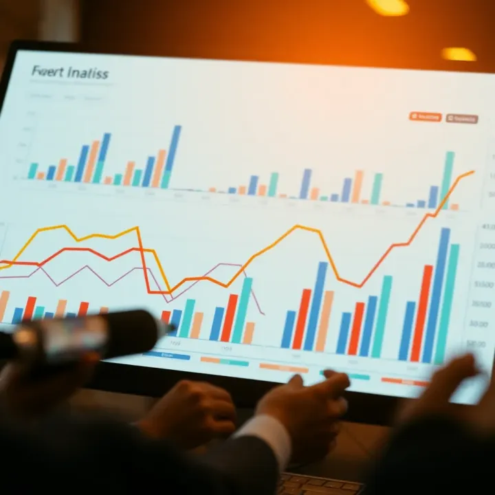 A complex line and bar chart showing multiple datasets for business growth analysis