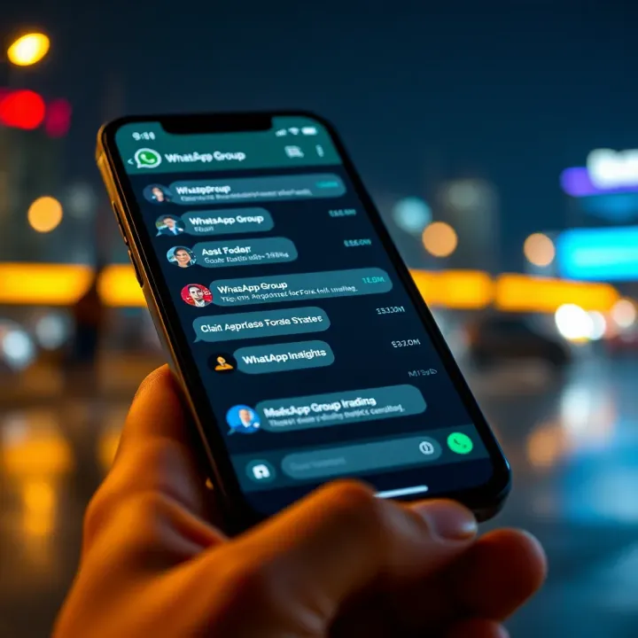 Smartphone screen displaying a WhatsApp group chat focused on forex trading strategies and market updates