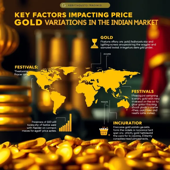 Key Factors Impacting Gold Price Variations in the Indian Market Illustration of factors influencing gold prices including festivals, global market, and economic indicators